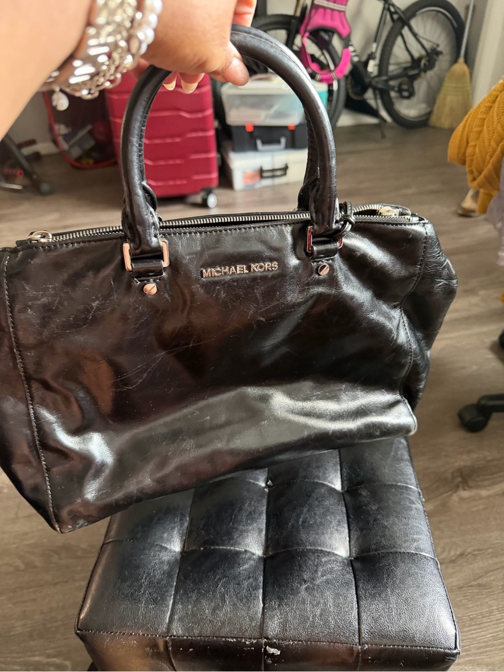Michael Kors Black Leather Tote Satchel